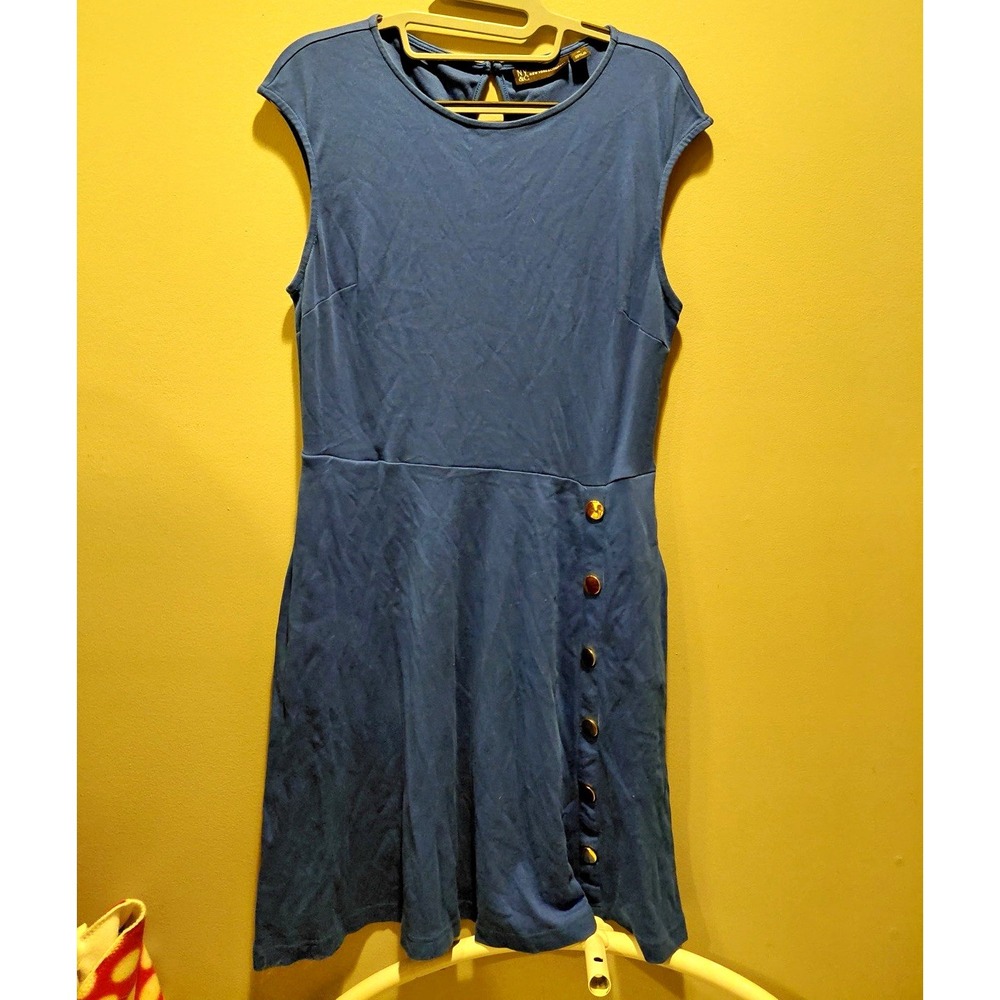 58 New York & Company royal Blue Solid A-Line Knee Dress Sleeveless Round Neck M